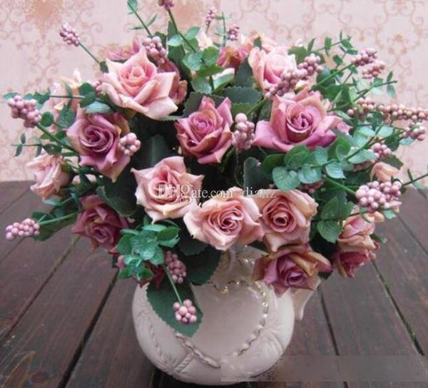 

new arrive elegant oil painting style artificial rose silk flowers 10 flower head floral wedding garden decor diy decoration