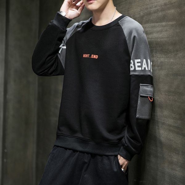 

loose sweater 2020 autumn new korean men's round neck printed long sleeve t-shirt sweatert-shirt sweatertrendy men's large size nf, Black