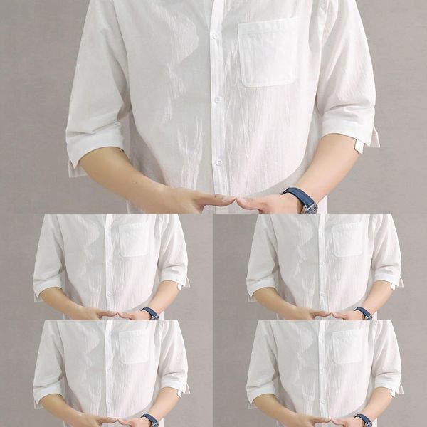 

льняной мужская с короткими рукавами летом белье рубашки одежда китайского стиля случайного топ тонкого сплошного цветом рубашка модных nlkz, Black