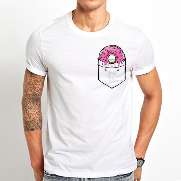 

doughnut in pocket funny t shirt men summer new white casual homme cool pocket donut streetwear tshirt