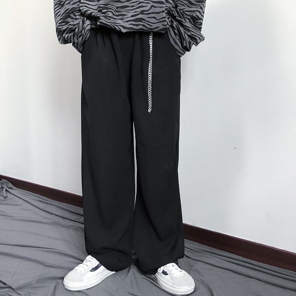 

men's pants goohojio 2021 vintage harajuku for couple all-match high waist men trousers autumn fashion wide leg casual man, Black