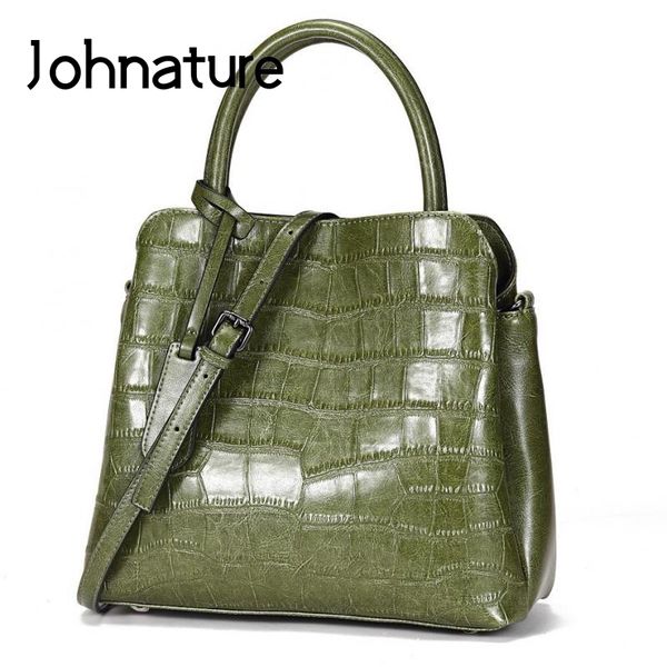 

johnature fashion cow leather women bag 2020 new simple large capacity luxury handbag leisure solid color female shoulder bags