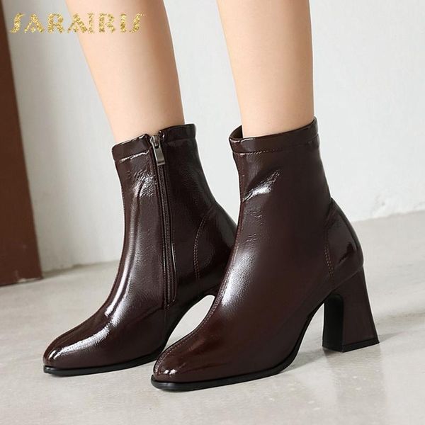 

sarairis 2020 new design ankle boots women shoes zip up thick heels concise elegant work boots comfy shoes ladies, Black