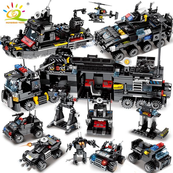 

695pcs huiqibao command строительство игрушки для образовательных 8in1 police helicopter сват блоки kit кирпичи модель грузовик дети город y