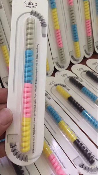 

cellphone cable protector 4 in 1 mini cute colorful charging data line cord spiral silicone winder protection cover for cables retail pack