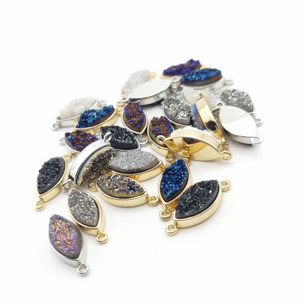 

natural stone oval 9x18mm agat pendants double hole connector for jewelry making diy necklaces accessories 1pcs, Bronze;silver