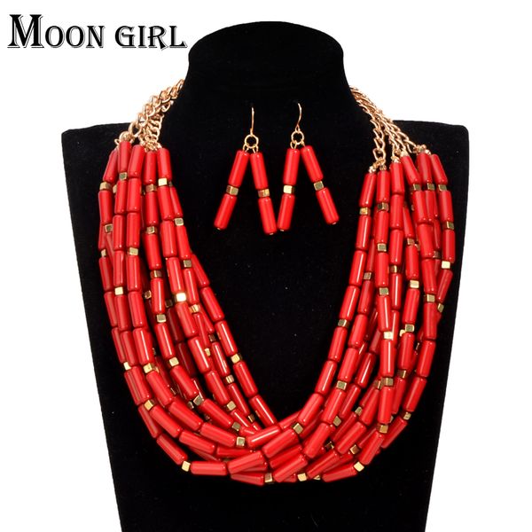 

earrings & necklace 2 color african beads long 2021 fashion nigeria wedding jewelry set statement choker women, Silver