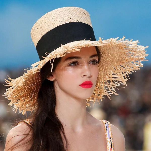 

2019 women s summer straw hat fedoras sombrero mujer panama high hat beach vintage cylinder fashionable brimmed visor, Blue;gray