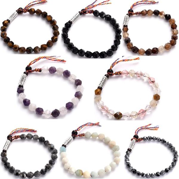 

charm bracelets six true words mantra tube 8mm faceted natura stones protective talisman couple amulet, Golden;silver