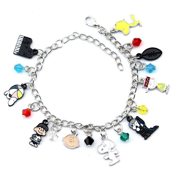 

the fashion cartoon peanuts charlie brown 9 themed charms assorted metal charm bracelet for give children holiday gifts, Golden;silver