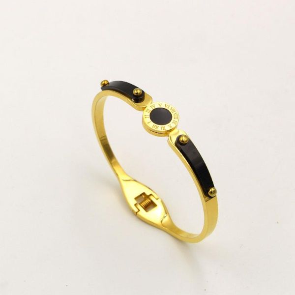 

stainless steel black slice four rivets roman numerals bracelet bangle