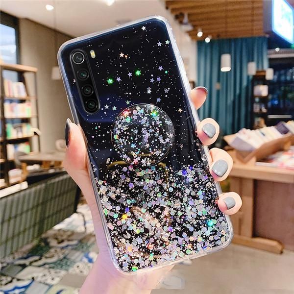 

bling glitter case for xiaomi 10 k20 k30 pro redmi 8a note 8 pro note 9 slim case cover with holder stand case