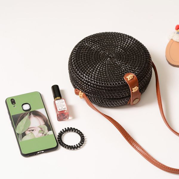 

special sale rattan ins butterfly bag, vintage art, handmade black mini woven bag, pu belt