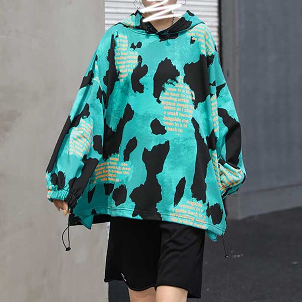 

women's hoodies & sweatshirts seebeautiful large size sweatshirt hooded long sleeve letter tie dye printed woman autumn winter 2021 tid, Black