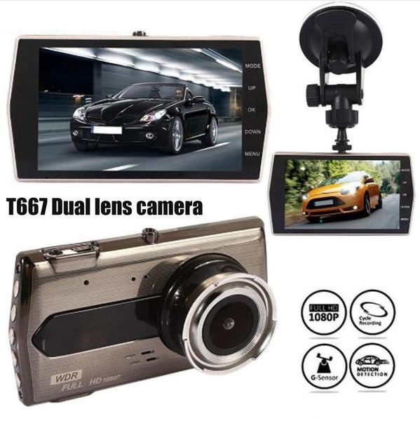 

t667 dual lens camera wdr full hd 1080p 4 inch 170 degree motion detection night vision driving recorder