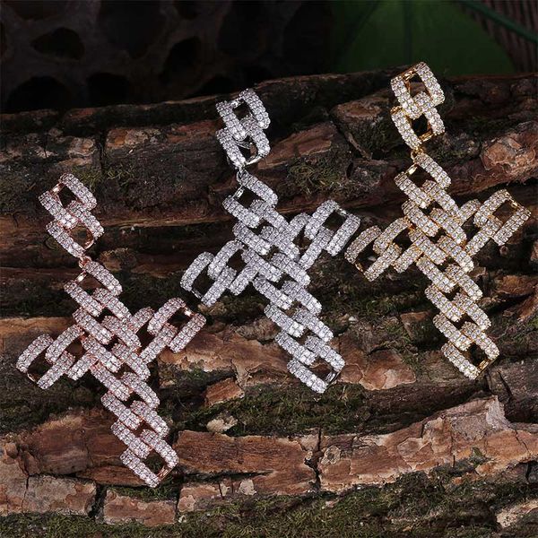 

pendant necklaces rillz iced out curb cuban chain cross necklace mens/women micro pave cz charm hip hop jewelry for gifts, Silver