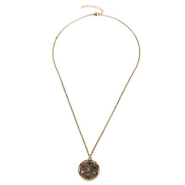 

round genstone yoga mandala pendant necklace talisman women girls jewelry, Silver