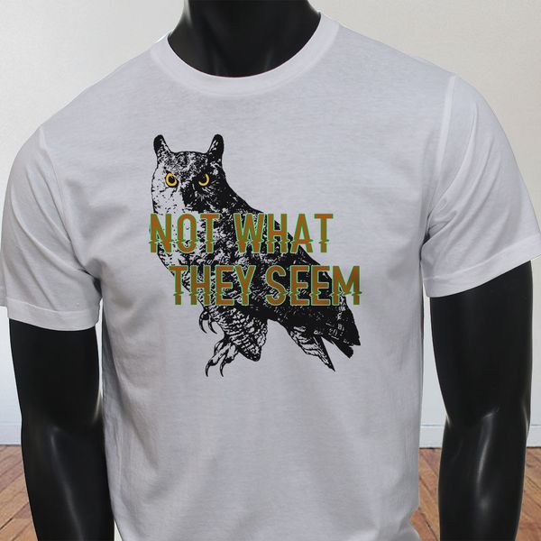 

2019 new arrival men's fashion not what they seem owl trippy twin peaks lynch mens white t-shirt summer tee shirt