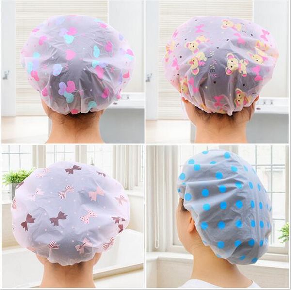 

shower caps dot waterproof cap thicken elastic bath hat bathing for women hair salon bathroom products 1pc color random