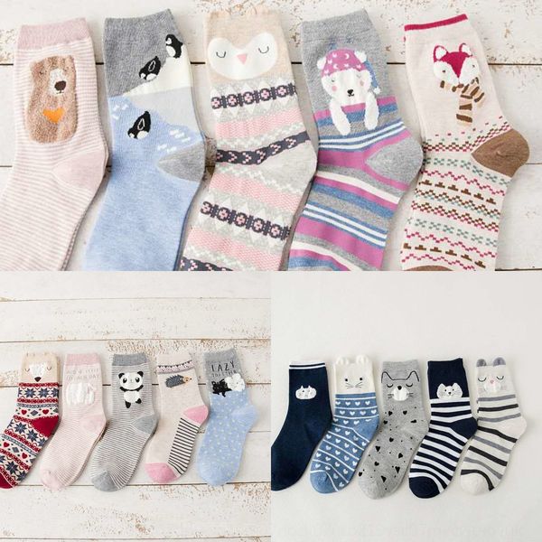 

women's autumn and winter three-dimensional stockings socks stockings ear cotton mid-calf socks animal forest theme cartoon harajuku st, Black