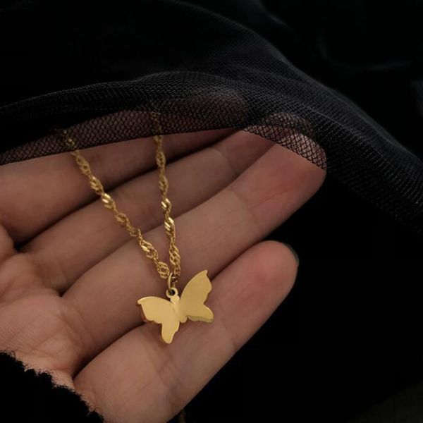 

pendant necklaces ghidbk dainty natural shell lovely butterfly charm stainless steel minimalist stone chokers 2021 fashion demo necklace, Silver