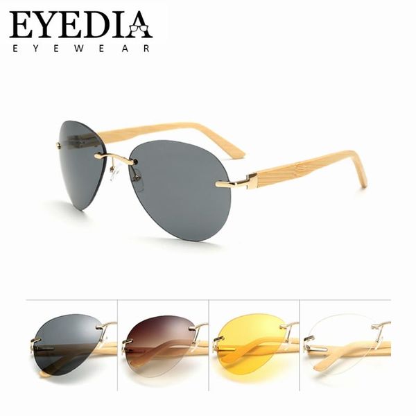

sunglasses classical men rimless pilot driving black bamboo arms yellow night vision glasses metal spring hinge sunglass 15029kp, White;black