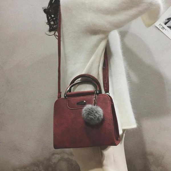 

women luxury shoulder bags fashion leather handbag designer casual crossbody bag hairball messenger bag vintage sac