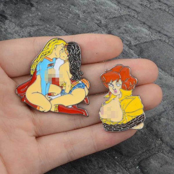

love is love wonder women and supergirl kissing pins april o'neal pin women gay couples brooches badges superhero jewelry, Gray