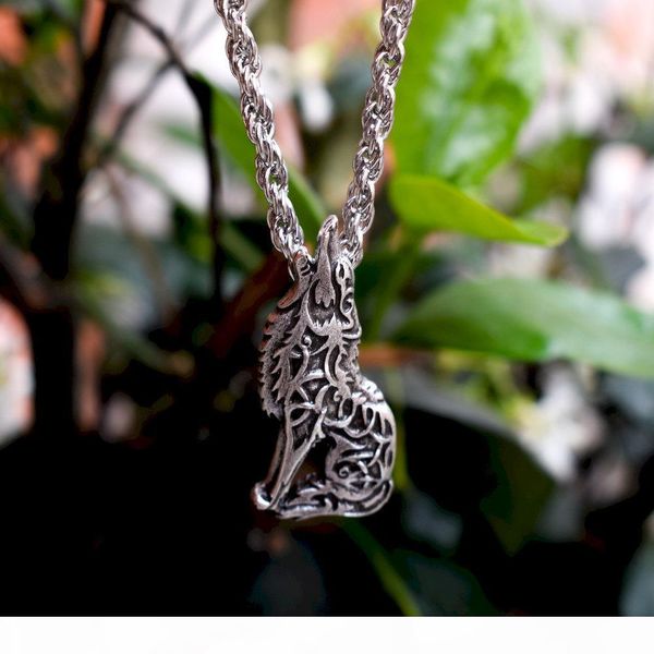 

1pcs norse celtics wolf necklace men necklace knotwork pendant with metal chain 50cm, Silver