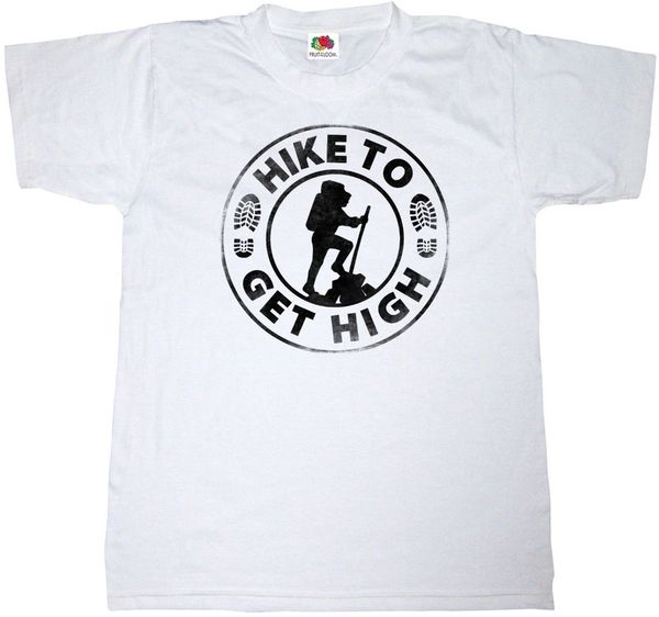 

2019 fashion cool men t-shirt hike to get high t-shirt 100% cotton hiks camping walking rock climber design tee shirt