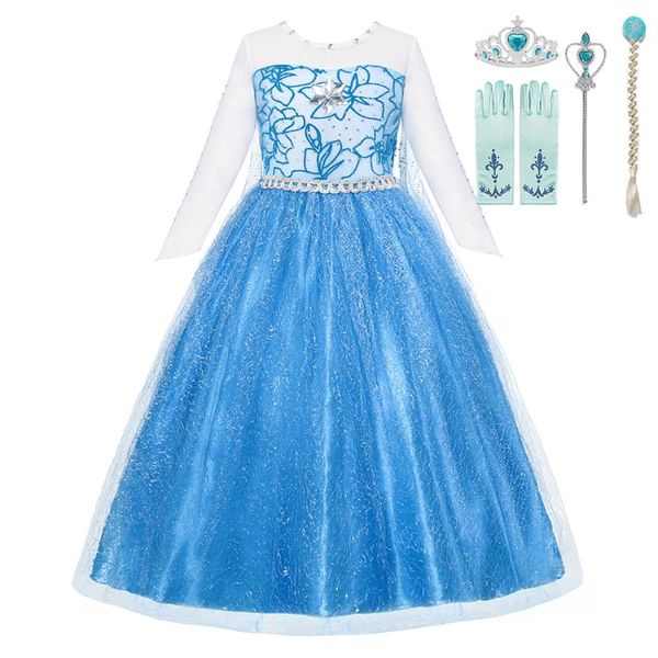 

princess children dress diamond mesh birthday halloween party dress up gown for kids long sleeve costume girls with cloak, Red;yellow