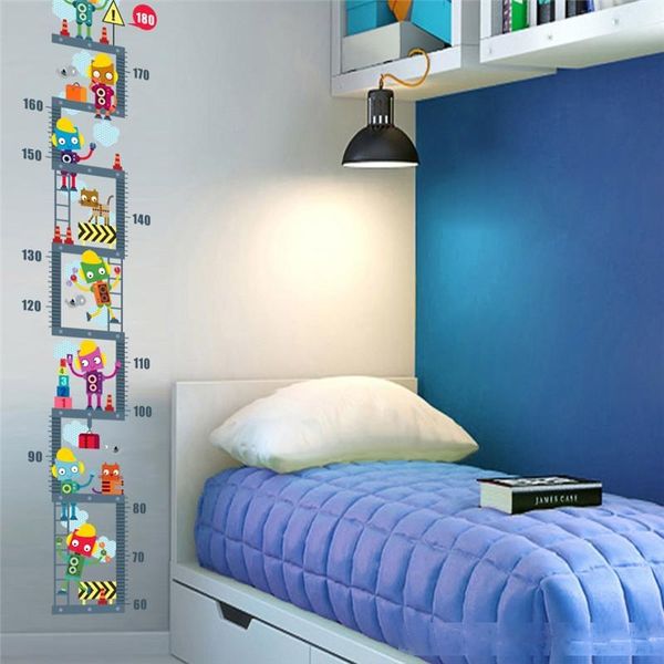 

cartoons robot upstairs height measure wall sticker for kids room boy s room decor growth chart wall decal art boy s decor