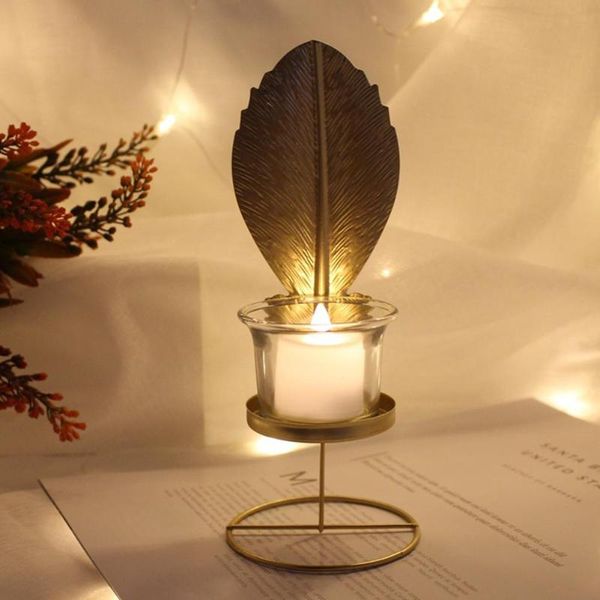

gold candle holder nordic leaves iron light candle holder candlestick wrought lantern crafts indoor decor christmas gift