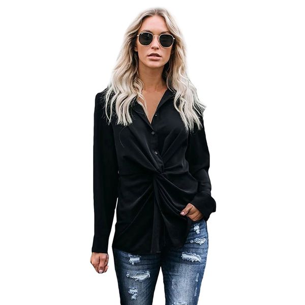 

womens designerwomen lapel long sleeve single-breasted folded loose shirt 253117, White;black