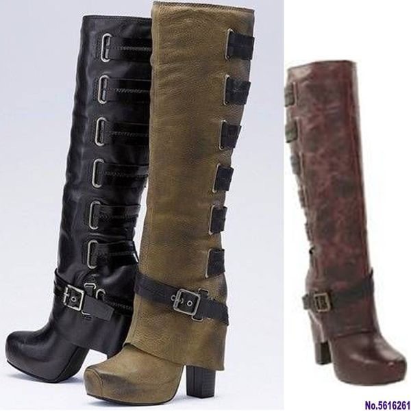 

women fashion jackboots thick heel boots bandage over the knee fashion boots zapatos de mujer motorcycle size 35-43, Black