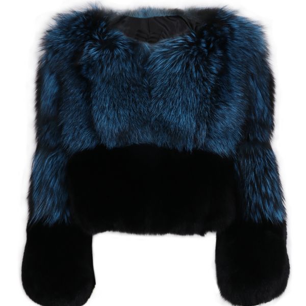 

women's fur & faux real jacket ladies silver natural, Black