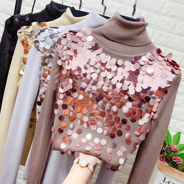 

черепаха шеи sequinned свитер женские осень зимняя одежда stretch slim-fit пришивания свитер женский водолазка перемычка прицепные femme, White;black