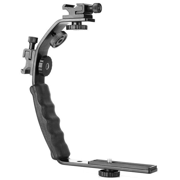 

camera l bracket mount video grip l-bracket dual flash cold shoe mount 1/4 inch tripod screw, heavy duty padded hand grip dslr c