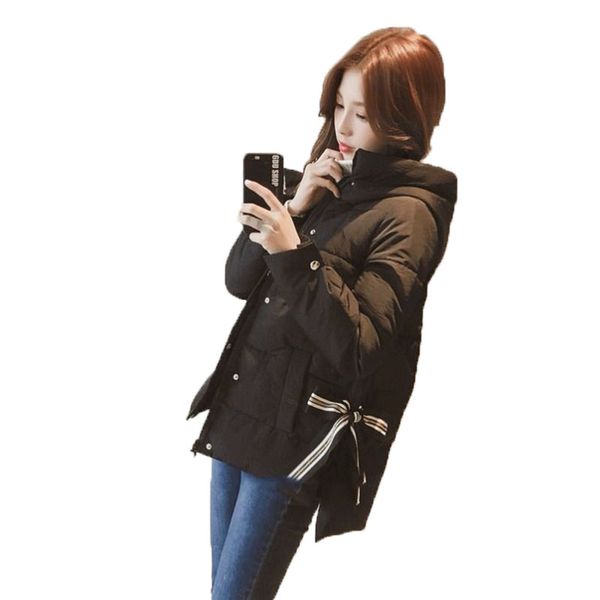 

women' down jacket cotton jacket new loose plus size winter mid-length cotton-padded coat female hooded thick warm overcoat a126, Black