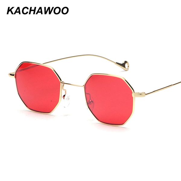 

kachawoo small polygon sunglasses men 2020 summer metal frame red yellow tinted vintage sun glasses for women accessories, White;black