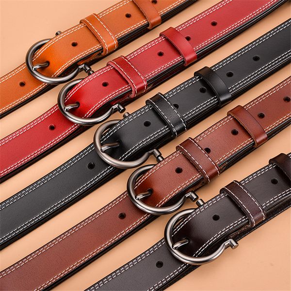 

imple and genuine leather belt round metal pin buckle fashion luxury jeans belt clothing female accessories, Black;brown