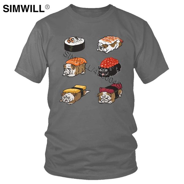 

суши английский бульдог тенниску для мужчин чистого хлопка япония еды тройники рубашка с коротким рукавом круглый воротник футболки vintage