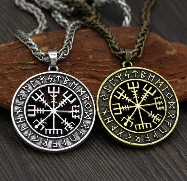 

viking icelandic vegvisir helmet horror in runic circle pendant magical staves compass rune amulet collier necklace, Silver