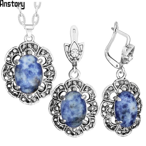 

earrings & necklace natural river stone jewelry set rhinestone vintage look fashion for women 425, Silver