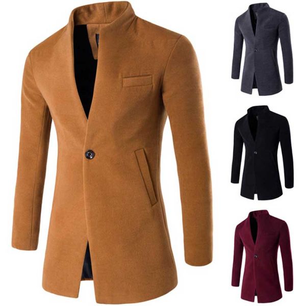 

men's wool & blends zogaa autumn winter long jackets coats single breasted casual mens blend windbreaker male coat slim fit overcoats, Black