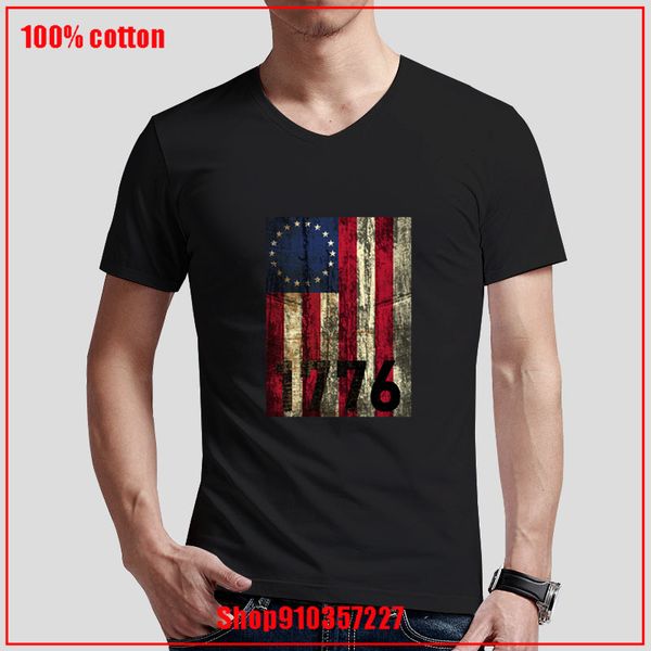 

vintage america first 1776 betsy ross flag v-neck simple soft cotton summer casual 2020 homme t shirt