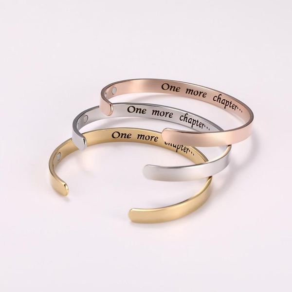 

charm bracelets european and american fashion simple one more chapter lettering bracelet classic stainless steel couple, Golden;silver