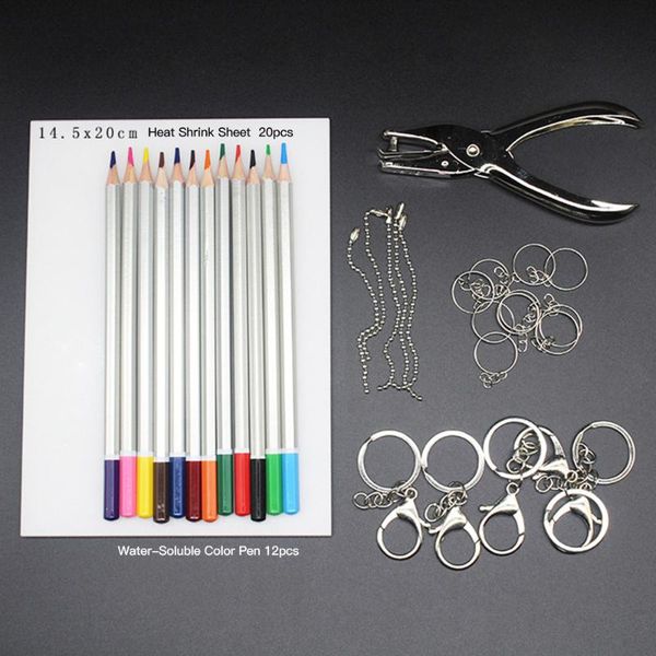 

heat shrink plastic sheet kit 20pcs blank translucent shrink film paper 6mm hole punch color pencils keychains accessories