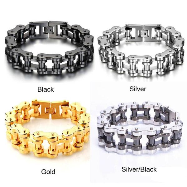 

hip hop men women bracelets stainless steel electroplated bicycle motorcycle punk coolest moto chain 18mm/22mm wide, Black