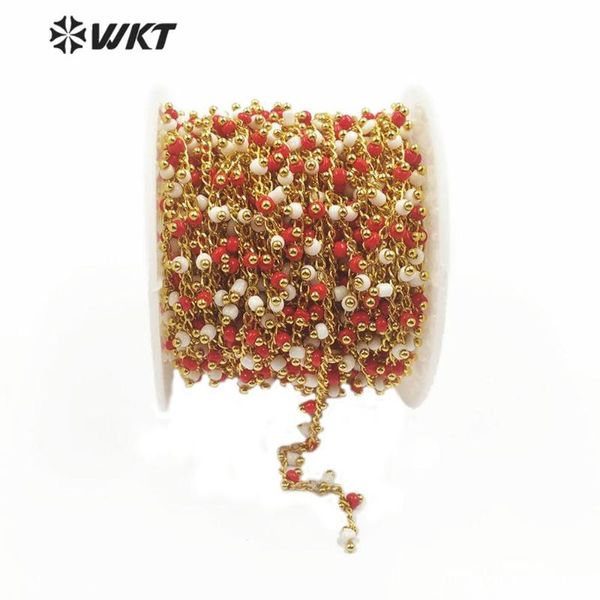 

wt-rbc126 wholesale 5 meters natural stone chain 3mm beads chain with gold electroplated rosary for jewelry making, Silver